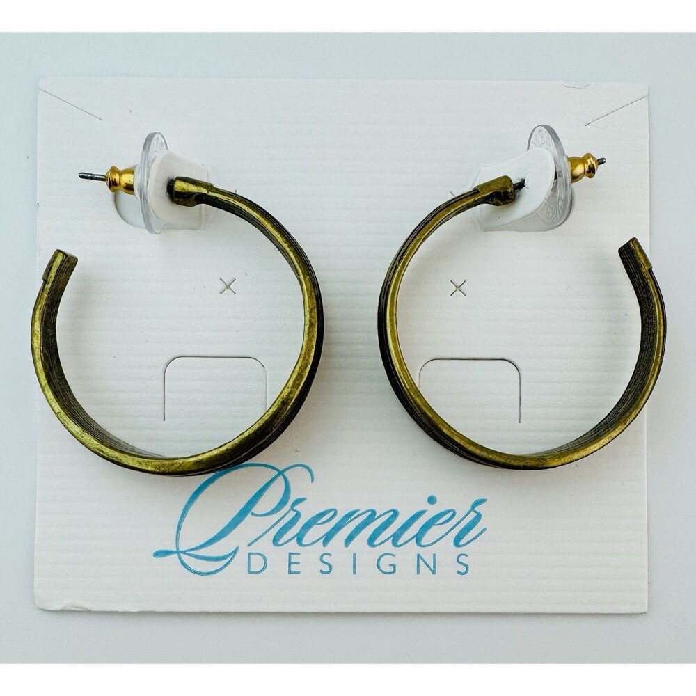 Premier Designs Gold Tone Hoop Earrings Ribbed Finish 1.25” Post